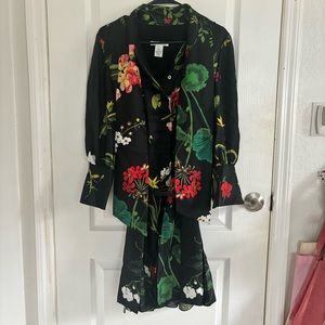 Oscar De La Renta Belted Tie-Neck Floral Print Silk-Twill Midi Dress